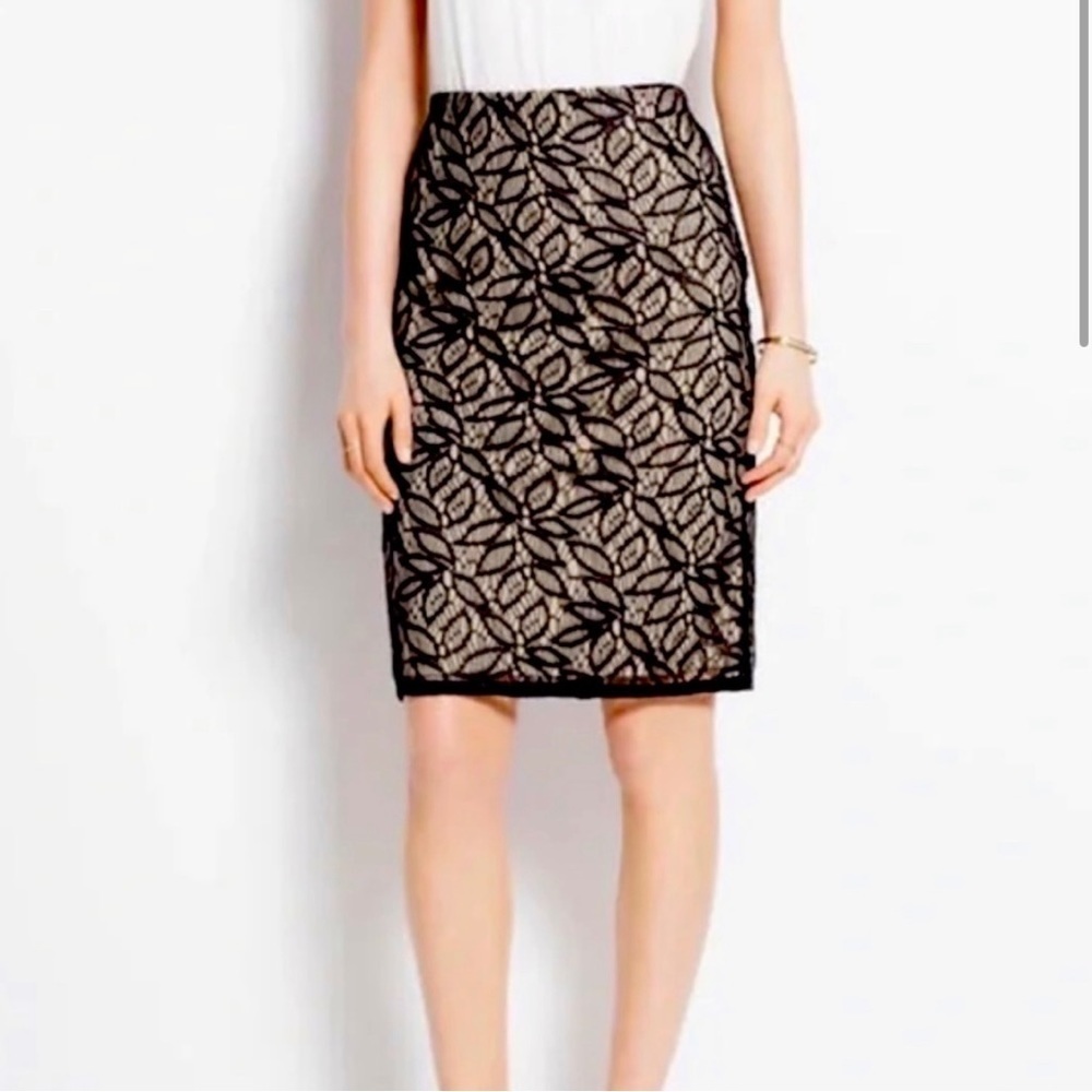 Ann Taylor Faux Leather lace overlay pencil skirt